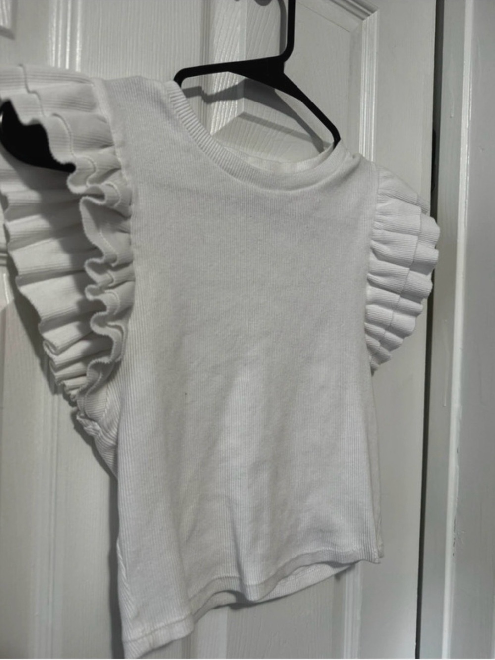 Zara White Ruffle Sleeve Ribbed Crop Top - Picture 6 of 8